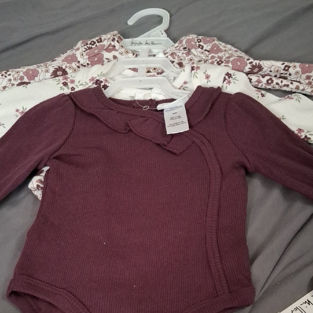 Nicole Miller Eggplant/Pumice Stone 3 Pack Long Sleeve Baby Bodysuit